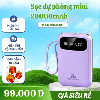 Sạc dự phòng mini 20.000mAh dung lượng lớn, thiết kế gọn nhẹ, tiện lợi - Giá 99.000đ