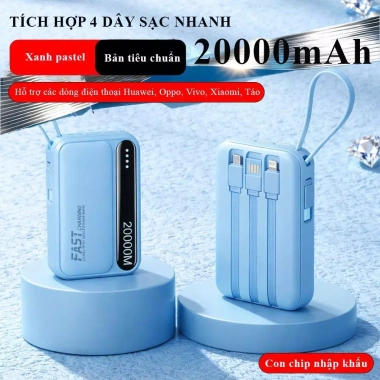 Sạc dự phòng mini 20.000mAh sạc nhanh, kèm 4 dây tiện dụng - Giá chỉ 259.000₫
