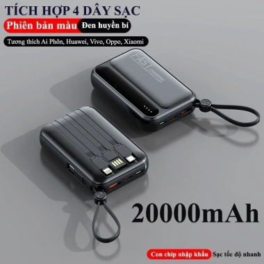 Sạc dự phòng mini 20.000mAh sạc nhanh, kèm 4 dây tiện dụng - Giá chỉ 259.000₫