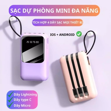 Sạc dự phòng mini đa năng 3 cổng 10.000‑20.000mAh, LED hiển thị pin, 12W và đèn pin – Giá chỉ 159.900₫