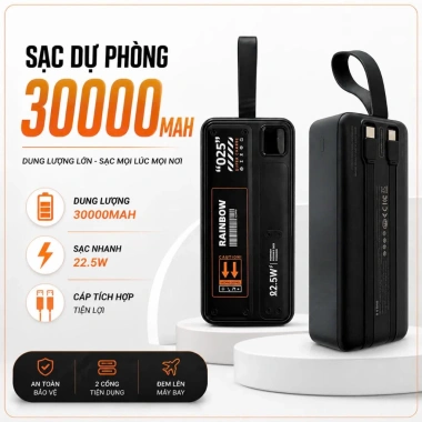 Sạc dự phòng nhanh 20.000mAh tích hợp 2 dây sạc, đèn LED hiển thị dung lượng - Giá chỉ 189.000₫