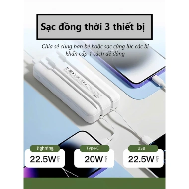 Sạc dự phòng nhanh 20.000mAh tích hợp 2 dây sạc, đèn LED hiển thị dung lượng - Giá chỉ 189.000₫ 7 Sạc dự phòng nhanh 20.000mAh tích hợp 2 dây sạc, đèn LED hiển thị dung lượng - Giá chỉ 189.000₫ 7