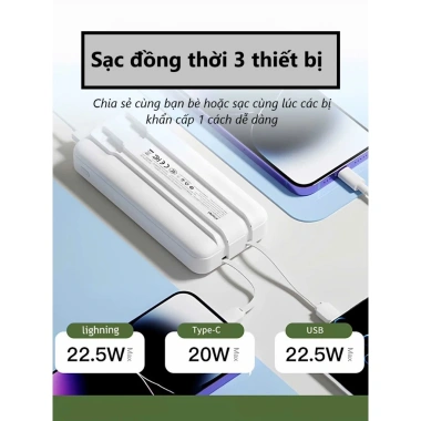 Sạc dự phòng nhanh PD22.5W 20.000mAh kèm 2 dây sạc màn hình LED hiển thị - Giá 189.000₫ 4 Sạc dự phòng nhanh PD22.5W 20.000mAh kèm 2 dây sạc màn hình LED hiển thị - Giá 189.000₫ 4