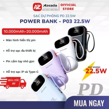 Sạc Dự Phòng PD 22.5W 10.000/20.000mAh - Dây Đôi, Sạc Nhanh, Màn Hình LED P03 Giá Ưu Đãi 278k