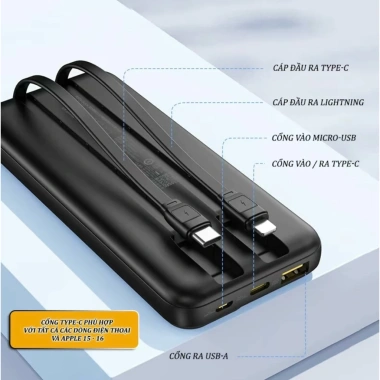 Sạc Dự Phòng PISEN 22.5W 10.000/20.000mAh, 2 Cáp, Tặng Pin AA5, Du Lịch và Máy Bay TP-D31 - Giá 560k