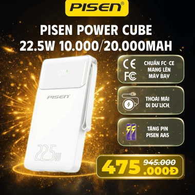Sạc Dự Phòng PISEN 22.5W 20.000mAh + Pin AA5, Sạc Nhanh, Dây Cáp TP-D068, Dùng Máy Bay - Giá 475k