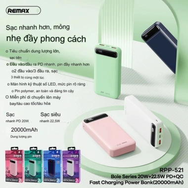 Sạc Dự Phòng Remax 20.000mAh RPP-521 - Sạc Nhanh, Nhiều Cổng, Đa Thiết Bị, Nhiều Màu, Giá 397.000đ 6