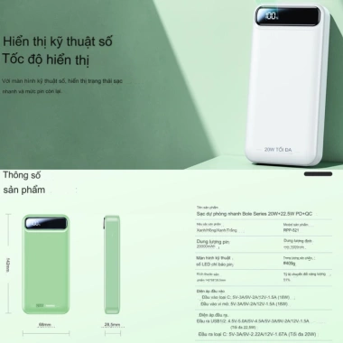 Sạc Dự Phòng Remax 20.000mAh RPP-521 - Sạc Nhanh, Nhiều Cổng, Đa Thiết Bị, Nhiều Màu, Giá 397.000đ 9