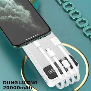 Sạc Dự Phòng Sendem P900 20.000mAh, Cáp tích hợp, LED báo phần trăm Pin, Giá 258.000 VND