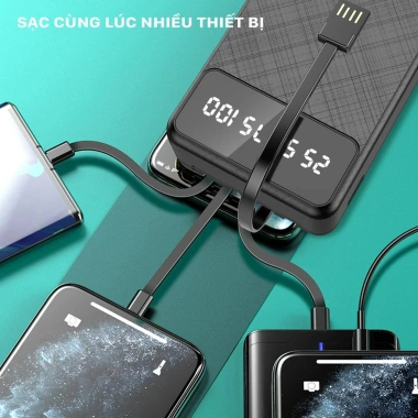 Sạc Dự Phòng Sendem P900 20.000mAh, Cáp tích hợp, LED báo phần trăm Pin, Giá 258.000 VND