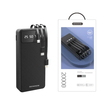 Sạc Dự Phòng Sendem P900 20.000mAh, Cáp tích hợp, LED báo phần trăm Pin, Giá 258.000 VND