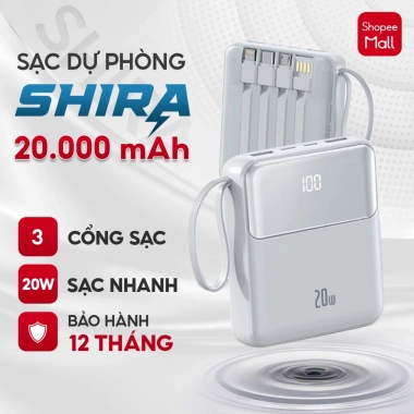 Sạc dự phòng SHIRA 10.000mAh - 3 cáp sạc nhanh, nhỏ gọn, đa năng, chỉ 289.000₫