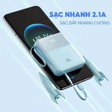 Sạc dự phòng SHIRA 10.000mAh - 3 cáp sạc nhanh, nhỏ gọn, đa năng, chỉ 289.000₫ 2