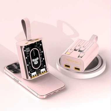 Sạc dự phòng SHIRA 10.000mAh tích hợp 3 cáp sạc nhanh, nhỏ gọn, mặt gấu dễ thương – Giá ưu đãi 319.000₫