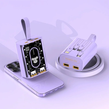 Sạc dự phòng SHIRA 10.000mAh tích hợp 3 cáp sạc nhanh, nhỏ gọn, mặt gấu dễ thương – Giá ưu đãi 319.000₫