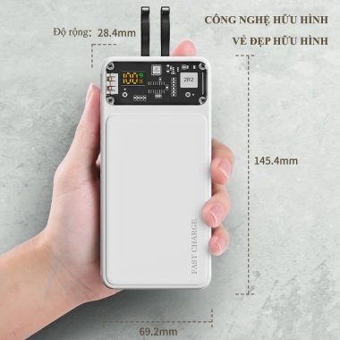Sạc Dự Phòng Suốt 30.000mAh - Cổng Nhanh 22.5W & PD 20W, LED Đèn, Kèm 2 Đầu Sạc
