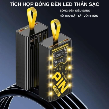 Sạc dự phòng T90 50.000mAh 120W PD nhanh, LED thông minh, 4 đầu đa năng - 316.000₫