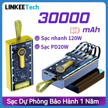 Sạc dự phòng trong suốt 20.000/30.000mAh PD 120W + 4 dây sạc & LED chiếu sáng LKTECH – Giá chỉ 175.000₫