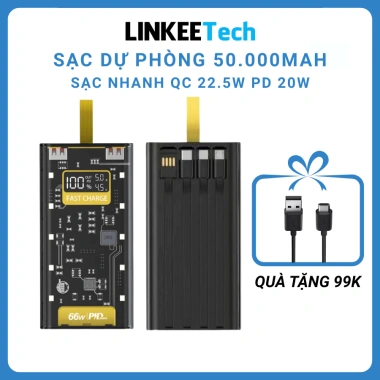 Sạc Dự Phòng Trong Suốt 30.000mAh Sạc Nhanh PD 22.5W - 4 Cáp & 10 Đèn LED, Giá 155k 2