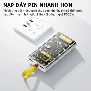 Sạc Dự Phòng Trong Suốt 30.000mAh Sạc Nhanh PD 22.5W - 4 Cáp & 10 Đèn LED, Giá 155k 6