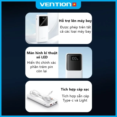 Sạc Dự Phòng Vention 20.000mAh 22.5W - Có Cable Type-C, Đèn LED, Hỗ Trợ Nhiều Thiết Bị, Màn Hình Thông Minh - Giá 299.000 8
