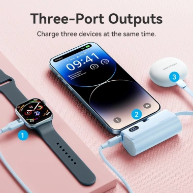 Sạc dự phòng Vention 4.800mAh LED gập, sạc nhanh 22.5W, IP16, Lightning, cho điện thoại & phụ kiện 7