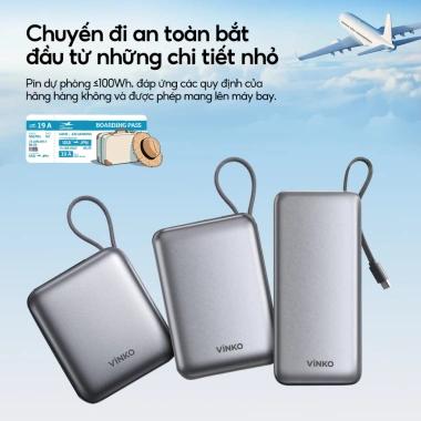 Sạc dự phòng VINKO V10 20.000mAh 22.5W tích dây Type‑C & IP, màn hình LED, hỗ trợ iPhone & Android 7