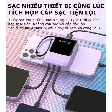 Sạc dự phòng XY68 20.000mAh/10.000mAh/5.000mAh dung lượng lớn sạc nhanh, kèm dây
