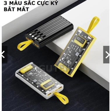 Sạc dựng phòng trong suốt 30.000mAh - 2 cổng sạc nhanh 22.5W và PD 20W, 4 đầu LED, giá 168k 3