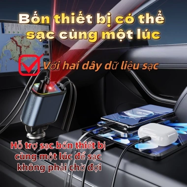 Sạc nhanh 120W cáp thu vào - Bộ sạc ô tô kéo 4, màn hình kỹ thuật số đa chức năng