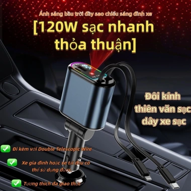 Sạc nhanh 120W cáp thu vào - Bộ sạc ô tô kéo 4, màn hình kỹ thuật số đa chức năng