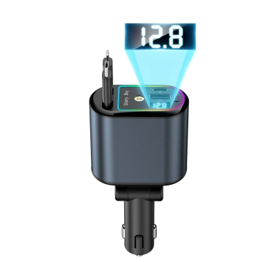 Sạc nhanh 120W cáp thu vào - Bộ sạc ô tô kéo 4, màn hình kỹ thuật số đa chức năng