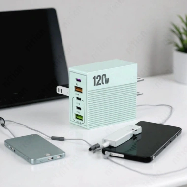 Sạc Nhanh 120W Đa Cổng 2USB+3Type‑C, 5 Cổng, EU/Mỹ/UK, Cắm Tường Du Lịch