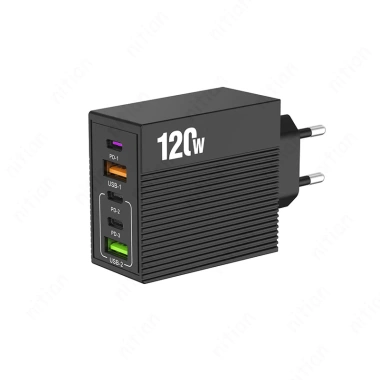 Sạc Nhanh 120W Đa Cổng 2USB+3Type‑C, 5 Cổng, EU/Mỹ/UK, Cắm Tường Du Lịch
