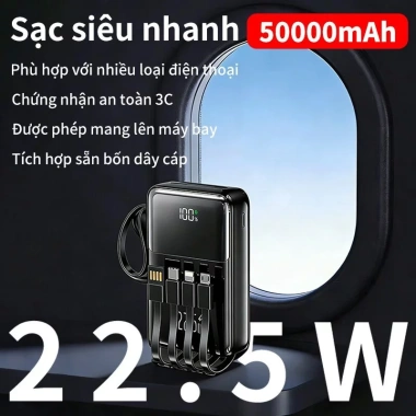 Sạc nhanh 22.5W Power Bank 50.000mAh – Thiết kế đẹp, lõi mạnh, tương thích mọi điện thoại 6