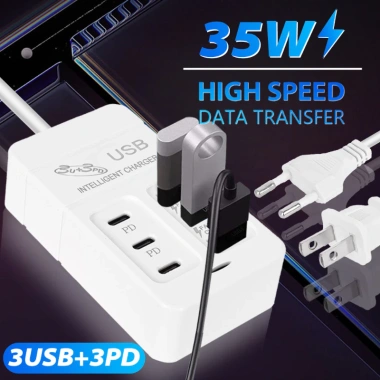 Sạc Nhanh 35W USB Type-C Hub 6 Cổng PD - Đa Dụng Cho Văn Phòng Gia Đình Du Lịch Hỗ Trợ US EU