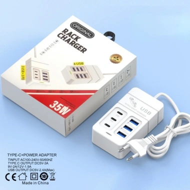 Sạc Nhanh 35W USB Type-C Hub 6 Cổng PD - Đa Dụng Cho Văn Phòng Gia Đình Du Lịch Hỗ Trợ US EU