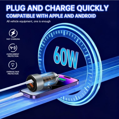 Sạc nhanh 56W USB-C & USB-A cổng kép cho xe hơi, tương thích đa dạng điện thoại - Giá 136.791₫