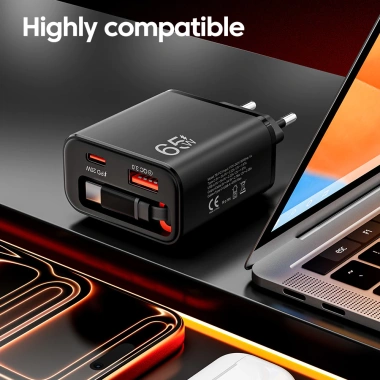 Sạc Nhanh 65W USB C QC3.0 3 trong 1 kèm Cáp Type C cho Laptop, Tablet - Giá 210.340₫