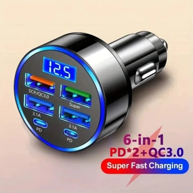 Sạc Nhanh Mini 2/4/6 Cổng PD 3.0 3.1A, Màn Hình LED, Dùng Cho Xe Ô Tô - Giá 79.199₫