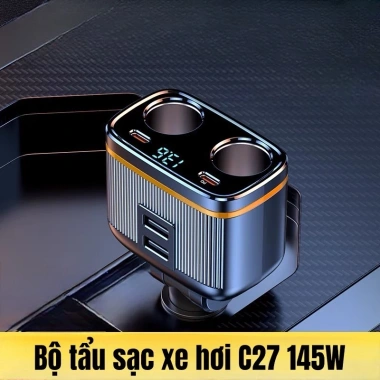 Sạc Nhanh Ô Tô C27 145W 4 trong 1 PD45W Type-C USB, Màn Hình LED, Giá 59.000 6