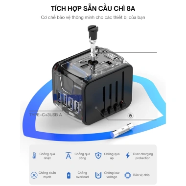 Sạc Nhanh Type-C 15W Tamayoko SL199 - Củ Sạc Đa Năng 2.000W 4 Cổng USB Du Lịch