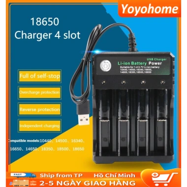 Sạc Pin 4 Khe Cao Cấp Tự Ngắt, Đèn Báo Khi Đầy - Dùng cho Pin 18.650 và AA, Giá 60.000 VND Sạc Pin 4 Khe Cao Cấp Tự Ngắt, Đèn Báo Khi Đầy - Dùng cho Pin 18.650 và AA, Giá 60.000 VND