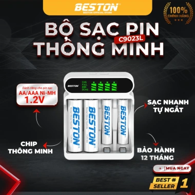 Sạc pin AA AAA Beston C9.023L/9.024L - sạc nhanh, tự ngắt, Type-C, đèn báo thông minh, dùng cho micro remote - chỉ 89.000₫
