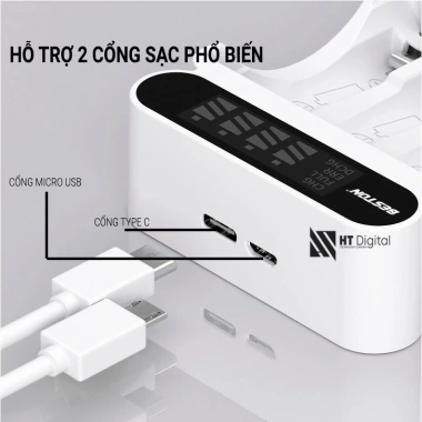 Sạc pin AA AAA Beston C9.023L/9.024L - sạc nhanh, tự ngắt, Type-C, đèn báo thông minh, dùng cho micro remote - chỉ 89.000₫