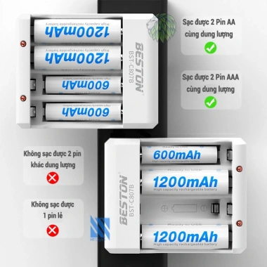Sạc Pin AA/AAA C807B Beston 4 Pin - Dung lượng cao remote, đồ chơi, đồng hồ - 39k VND