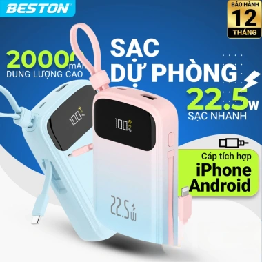 Sạc Pin BESTON 10.000-20.000mAh 22.5W Sạc Nhanh 2 Cáp Type-C iP LED 3
