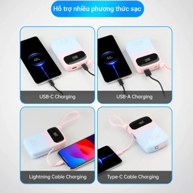 Sạc Pin BESTON 10.000-20.000mAh 22.5W Sạc Nhanh 2 Cáp Type-C iP LED 9