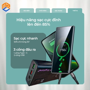 Sạc pin dự phòng Y‑Kryptone GT‑23 20.000mAh – Sạc nhanh PD 22.5W, LED, BH 12 tháng 8 Sạc pin dự phòng Y‑Kryptone GT‑23 20.000mAh – Sạc nhanh PD 22.5W, LED, BH 12 tháng 8