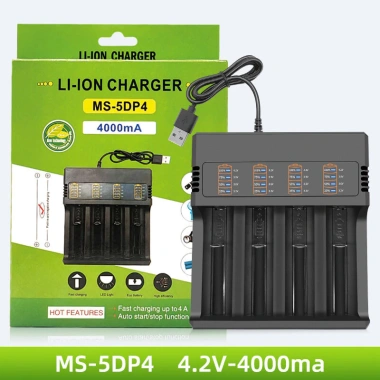 Sạc Pin Tự Ngắt 4 Khe Cao Cấp + Đèn Báo Khi Đầy - Dùng cho Pin 18.650 & AA, Phiên Bản Nâng Cấp 8